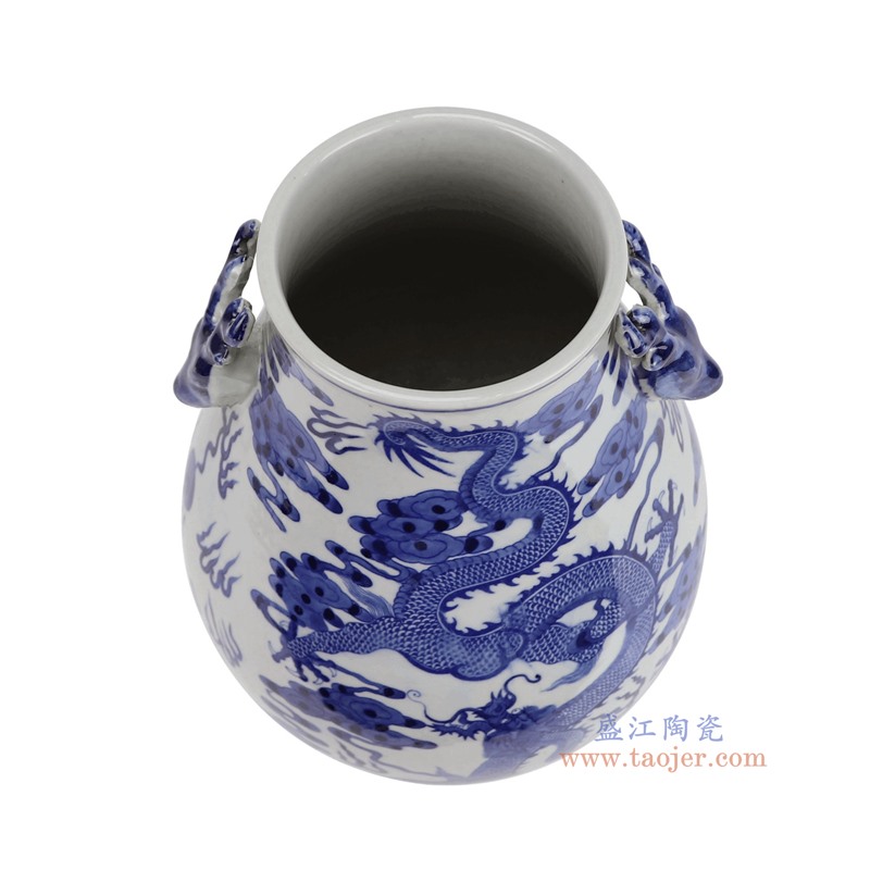 RZCM11-A青花龙纹鹿耳福桶瓶俯视图