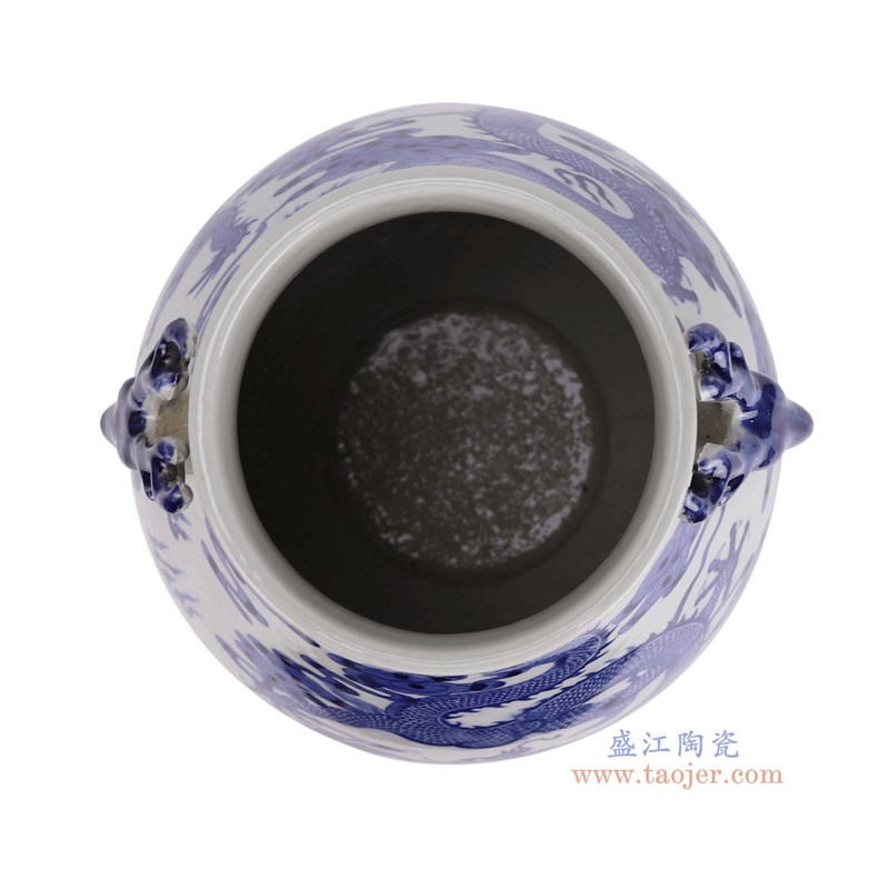 RZCM11-A青花龙纹鹿耳福桶瓶顶部图