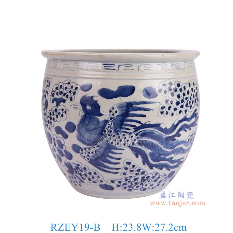 RZEY19-B 青花凤纹小缸 高23.8直径27.2底径15.5重量3.25KG
