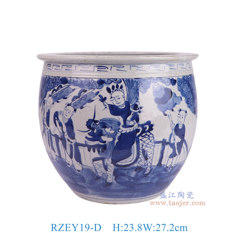 RZEY19-D 青花麒麟送子人物小缸 高23.8直径27.2底径15.5重量3.25KG