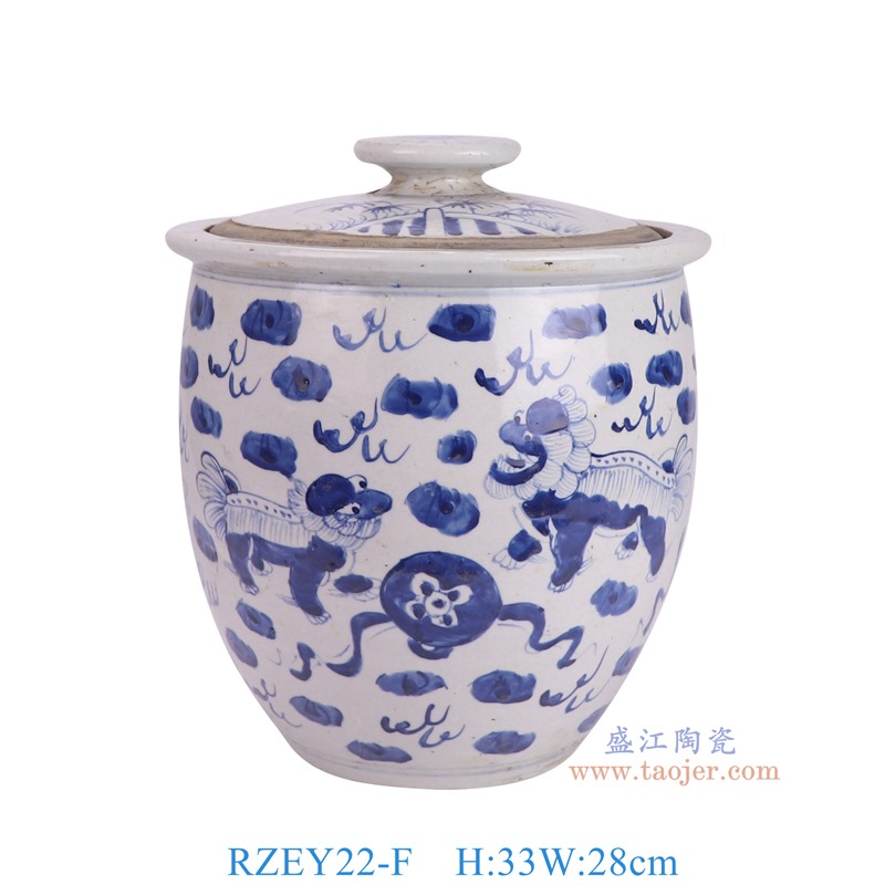 RZEY22-F 青花狮子戏球纹饭缸盖罐 高33直径28底径15重量4.85KG
