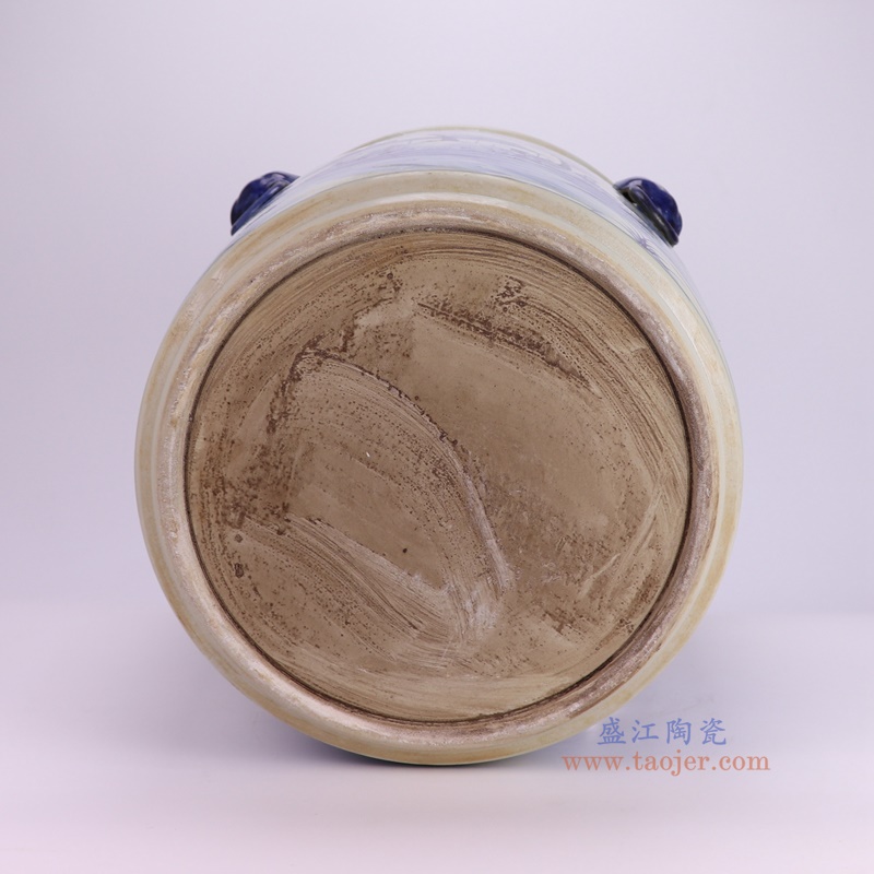 RZFH02-G青花手绘山水狮子耳直筒缸底部图