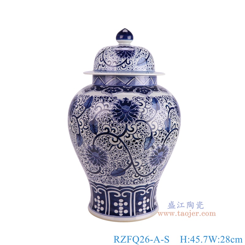 RZFQ26-A-S青花缠枝莲将军罐正面图