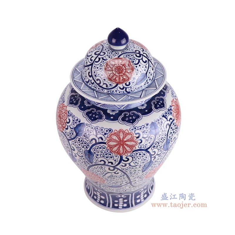 RZFQ26-B-S青花釉里红缠枝莲将军罐俯视图