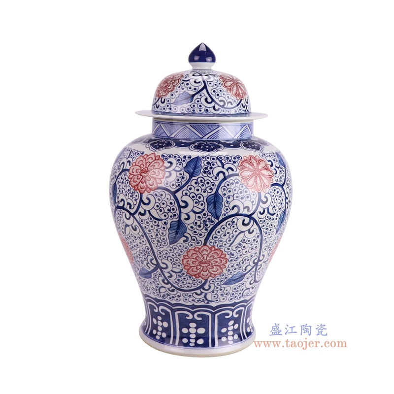 RZFQ26-B-S青花釉里红缠枝莲将军罐侧面图
