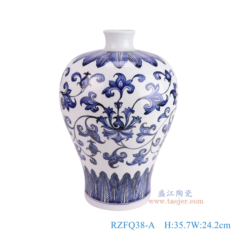 RZFQ38-A青花缠枝莲梅瓶正面图