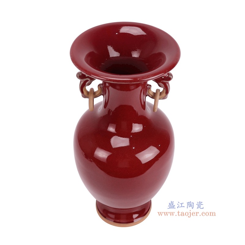 RZFW32-C-L钧瓷红色双耳瓶大号俯视图