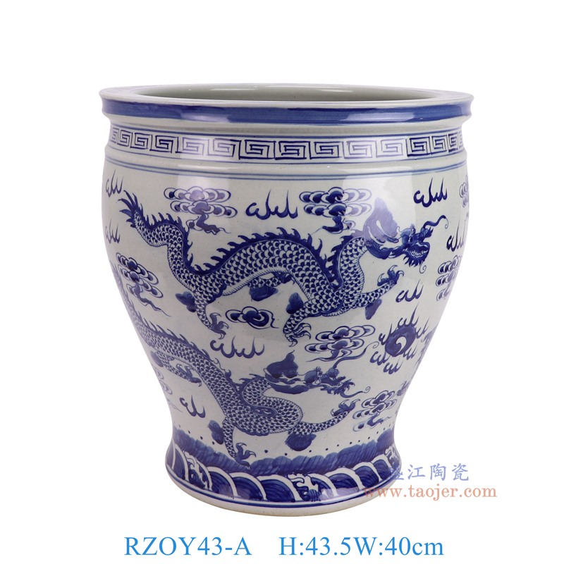 RZOY43-A 青花龙纹大缸 高43.5直径40底径26.5重量14.9KG
