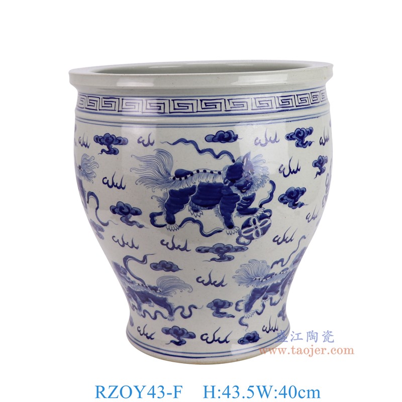RZOY43-F 青花狮子戏球纹大缸 高43.5直径40底径26.5重量14.9KG