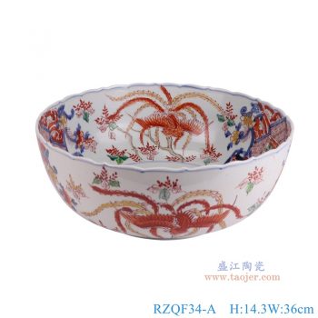 RZQF34-A 青花斗彩凤凰花鸟纹大碗 高14.3直径36底径19.5重量3.2KG