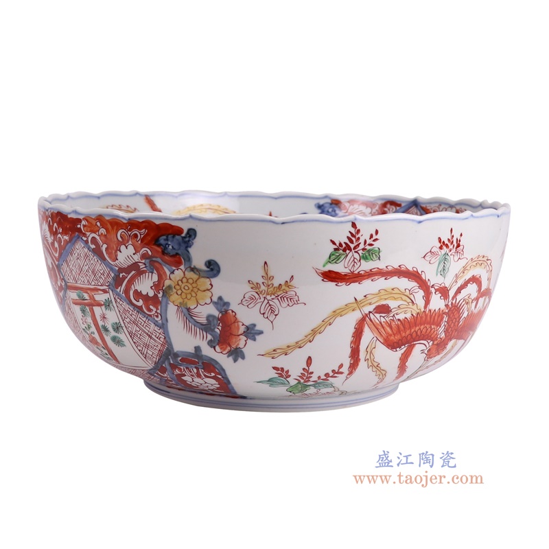RZQF34-A青花斗彩凤凰花鸟纹大碗侧面图