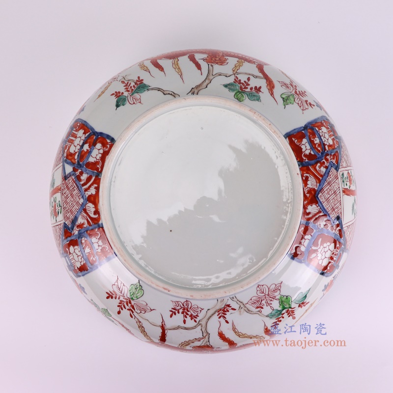 RZQF34-A青花斗彩凤凰花鸟纹大碗底部图