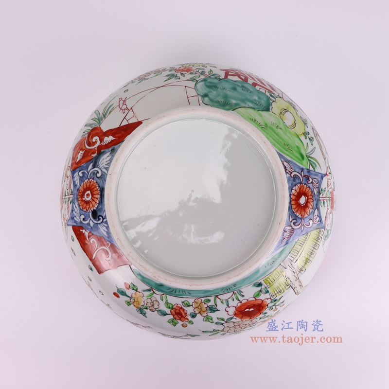 RZQF34-B青花斗彩山水花鸟大碗底部图