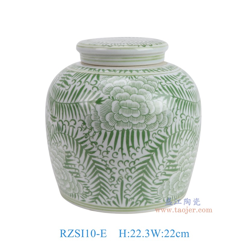 RZSI10-E绿色牡丹纹眀罐正面图