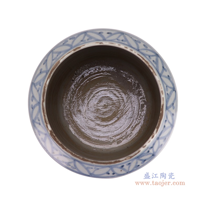 RZSX01-C青花鸳鸯戏水荷花纹笔筒顶部图