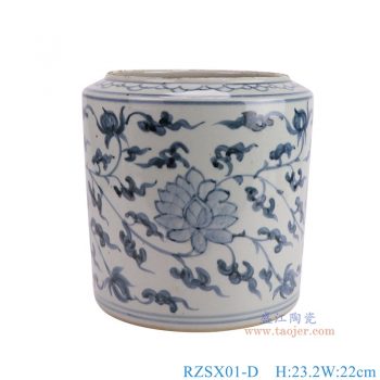 RZSX01-D 青花缠枝莲纹笔筒 高23.2直径22口径17重量4.05KG