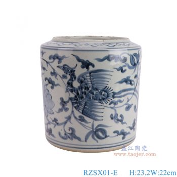 RZSX01-E 青花缠枝莲凤凰纹笔筒 高23.2直径22口径17重量4.05KG