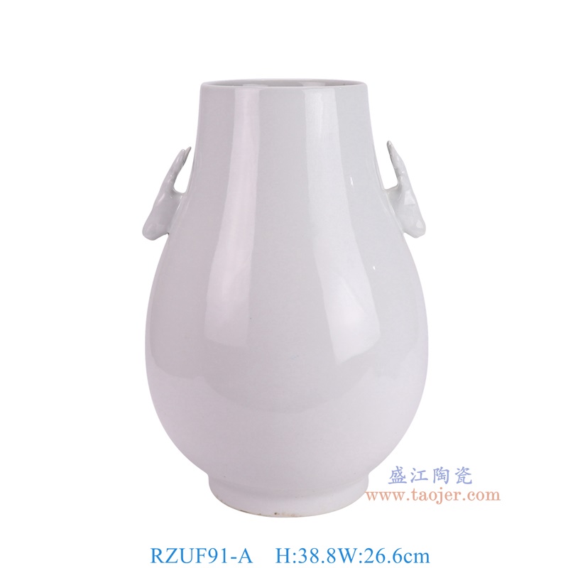 RZUF91-A 白色鹿头福桶瓶 高38.8直径26.6口径15底径15.2重量4.6KG