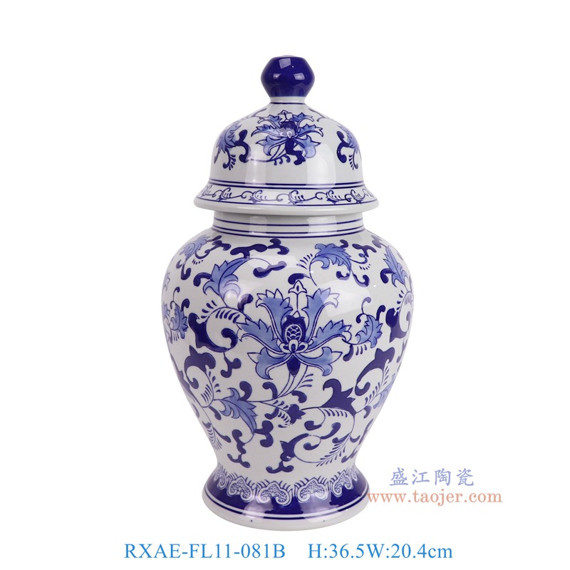 RXAE-FL11-081B青花缠枝莲将军罐正面图
