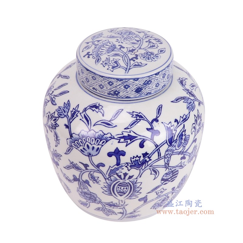 RXAE-FL19-401 8.5英寸青花花鸟平顶罐俯视图