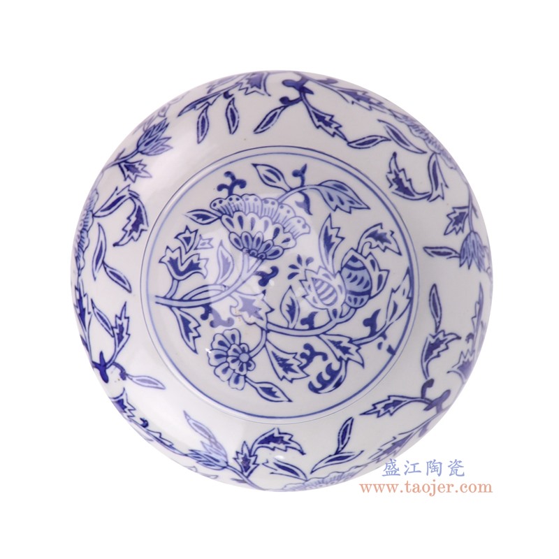 RXAE-FL19-401 8.5英寸青花花鸟平顶罐顶部图