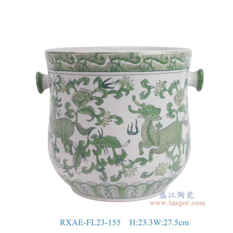 RXAE-FL23-155绿色麒麟纹花篮啤酒篮正面图