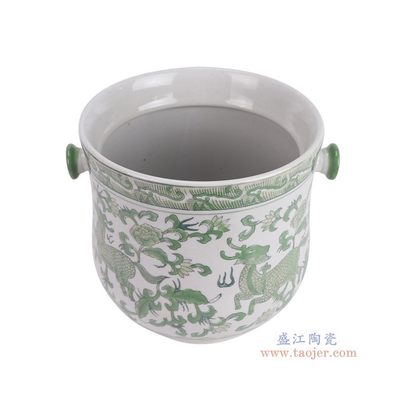 RXAE-FL23-155绿色麒麟纹花篮啤酒篮俯视图