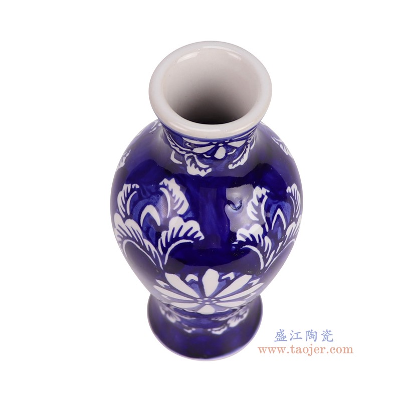 RXCE-67562A-DC205青花蓝底花叶纹橄榄瓶俯视图
