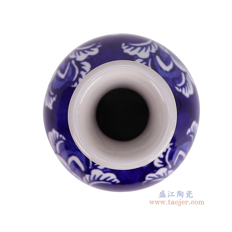 RXCE-67562A-DC205青花蓝底花叶纹橄榄瓶顶部图