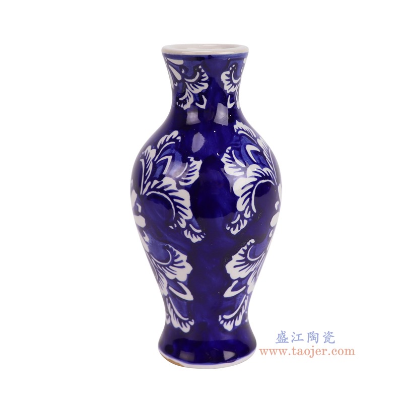 RXCE-67562A-DC205青花蓝底花叶纹橄榄瓶侧面图