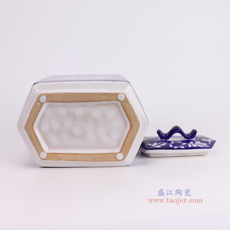 RXCE-6833-DC119青花蓝底花叶纹六边形罐子底部图