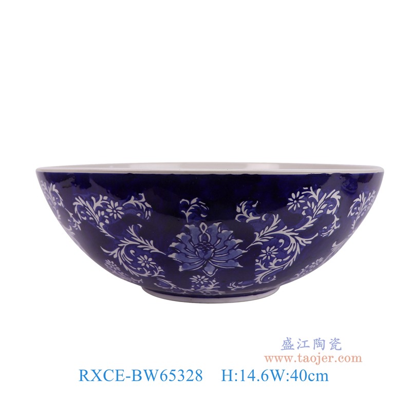 RXCE-BW65328青花蓝底缠枝莲大碗正面图