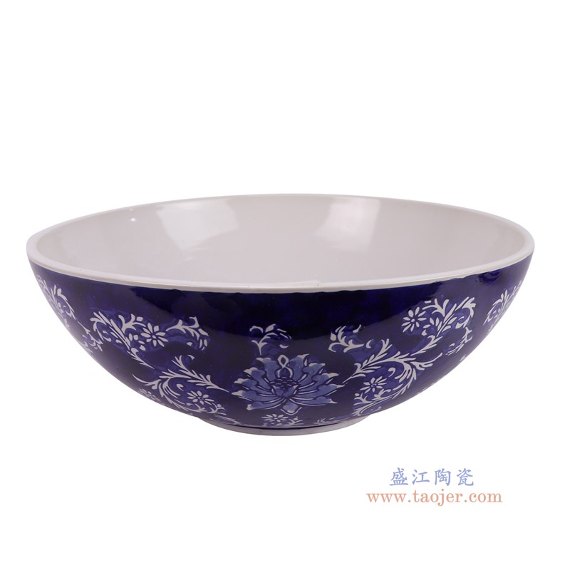 RXCE-BW65328青花蓝底缠枝莲大碗俯视图