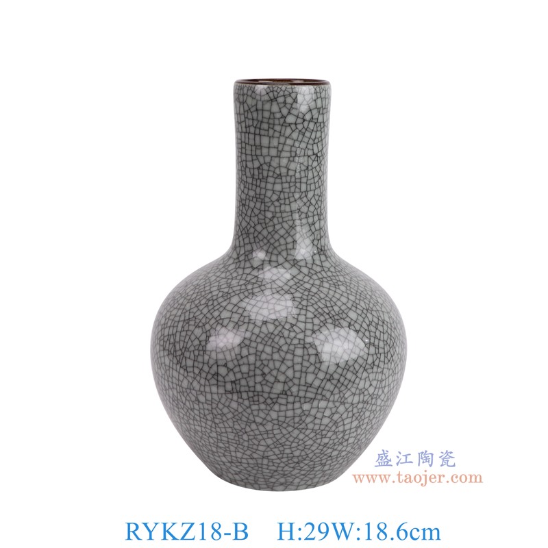 RYKZ18-B墨彩开片裂纹釉天球瓶正面图