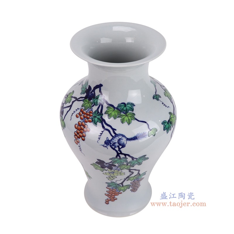 RZOE05-A彩绘硕果累累鱼尾瓶俯视图
