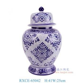 RXCE-65042 青花花叶纹将军罐 高41直径25底径18.2重量4.05KG
