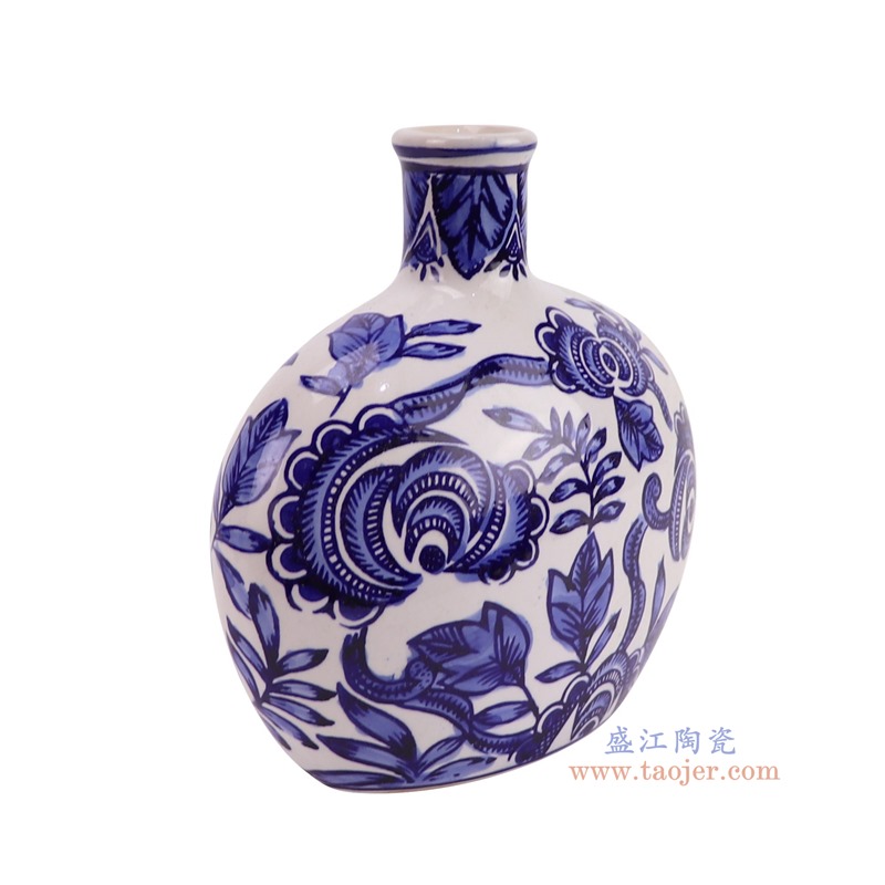 RXCE-67763-DC668青花花叶纹扁肚瓶抱月瓶侧面图