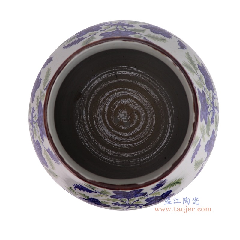RXCG01-A青花花鸟福桶瓶顶部图