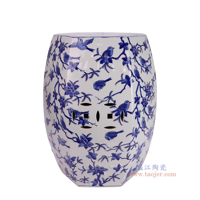 RYKB172-A青花花鸟六边形凳子侧面图