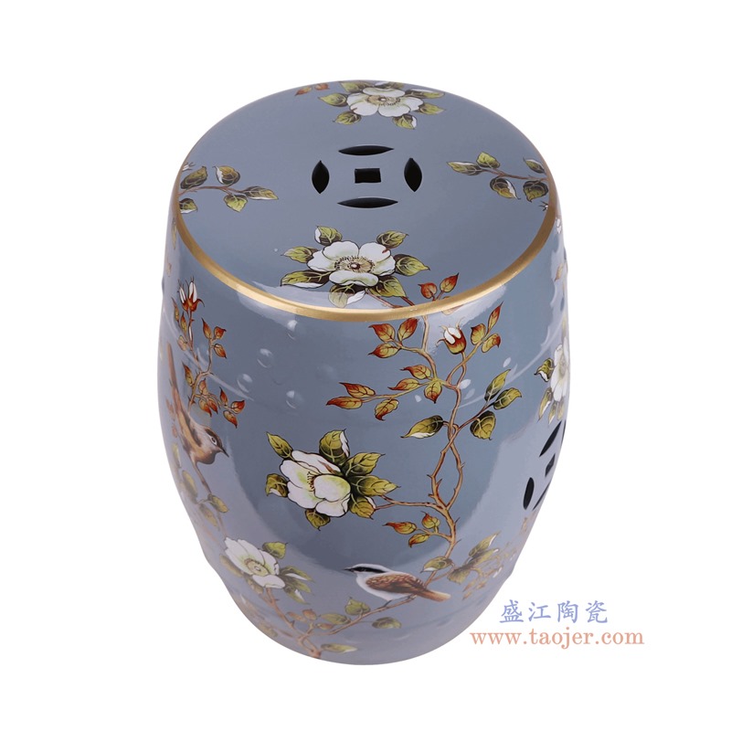 RYYL18-A灰蓝底花鸟凳子凉墩俯视图