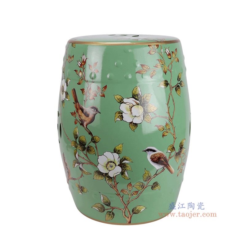 RYYL18-B绿底花鸟凳子凉墩侧面图
