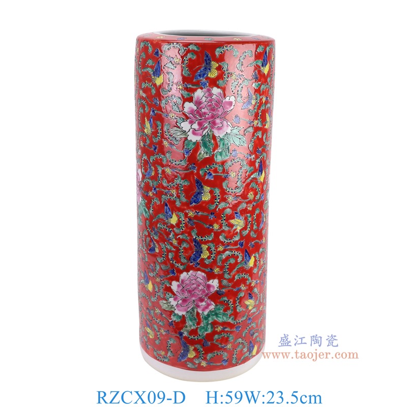 RZCX09-D粉彩红底花蝶纹箭筒伞筒
