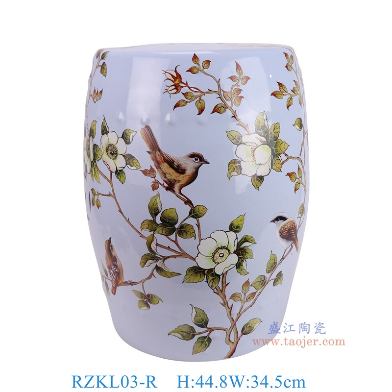 RZKL03-R蓝底花鸟凳子凉墩正面图