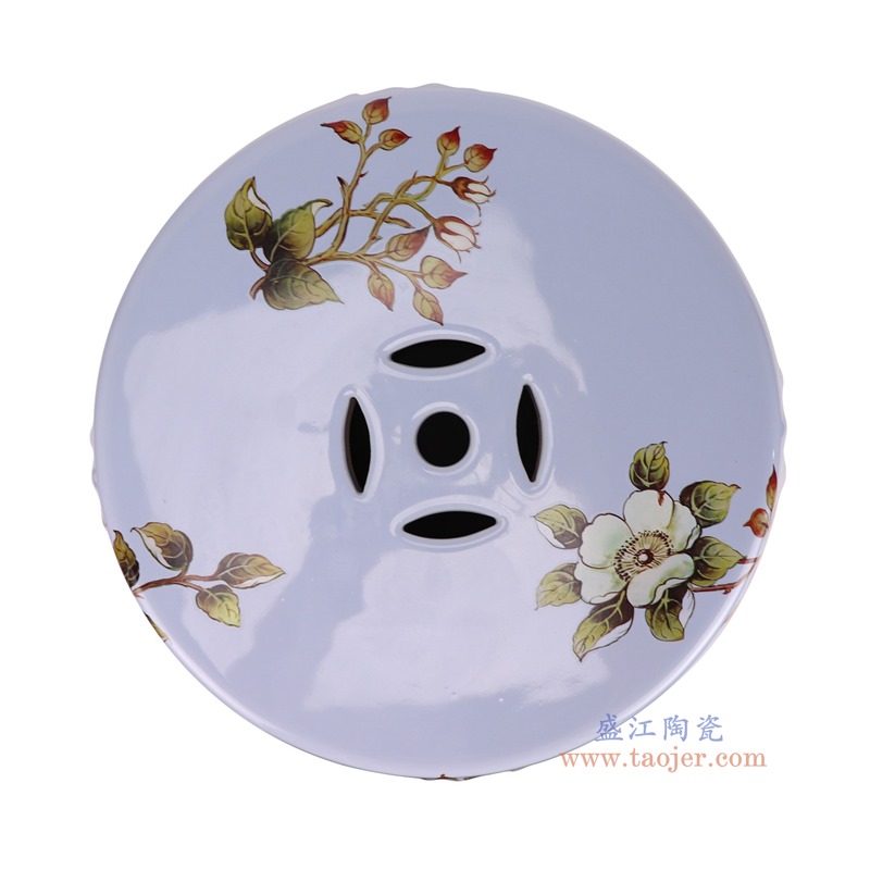 RZKL03-R蓝底花鸟凳子凉墩顶部图