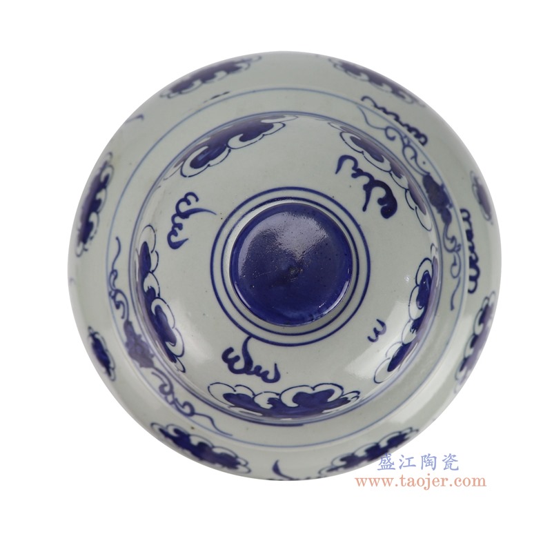 RZKT24-J青花龙纹将军罐顶部图