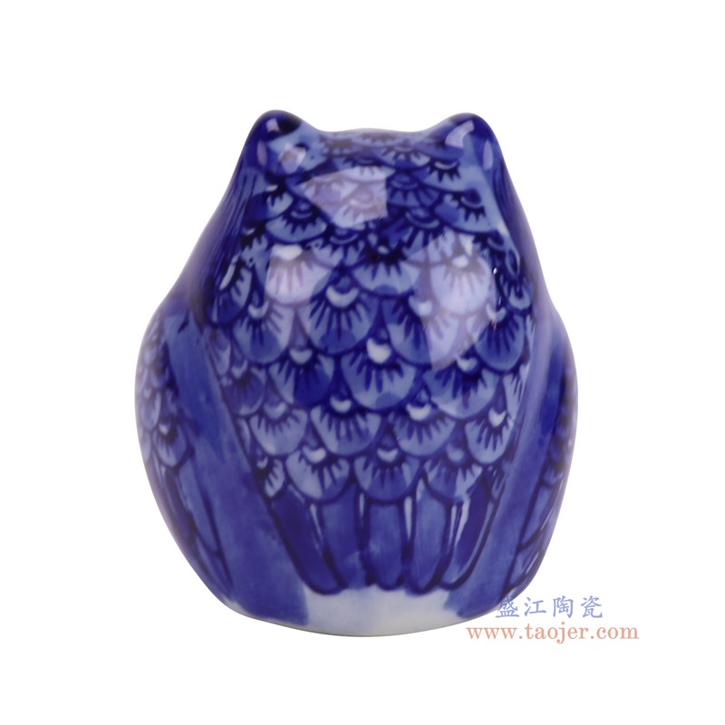 RXAY32-R蓝底青花猫头鹰雕塑背面图