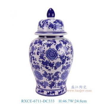 RXCE-6711-DC333 青花花叶纹将军罐 高46.7直径24.8底径17.8重量4.8KG