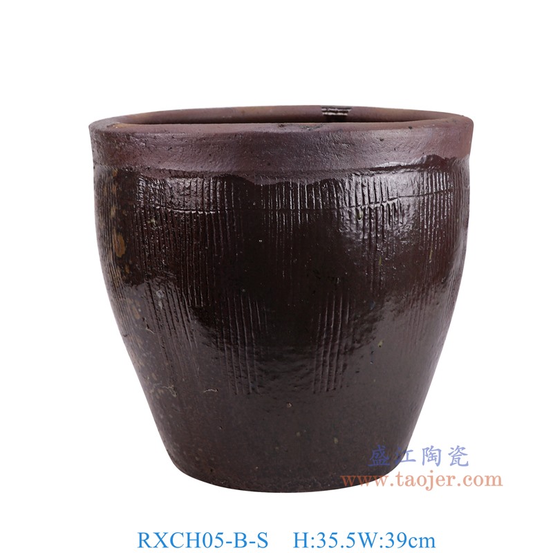 RXCH05-B-S仿古红色雕刻竖纹陶缸
