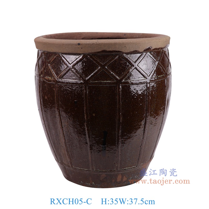 RXCH05-C仿古红色雕刻线条纹陶缸