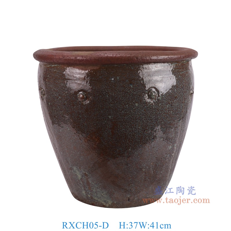RXCH05-D仿古红色雕刻圆点纹陶缸